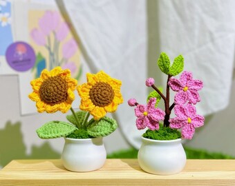 Handmade crochet double sunflower, Sakura, Cherry blossom plant ornaments, housewarming gifts, finished products, Home Decoration, knitting