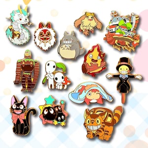 Studio Ghibli Enamel Pins - toroto, Calcifer, soot sprites, Turnip head, Jiji cat,  Heen dog