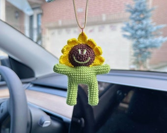 Handmade crochet Smiling Sunflower Fairy car hanging, Key Chain| Bag hanging| Duck finished product| Amigurumi gift, knitting, car accessory