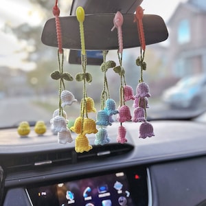 Crochet Lily of the Valley Car Hanging, Crochet Plant,Bag Hanging Car Plant Decor, Car Mirror Hanging Accessories finished product,knitting