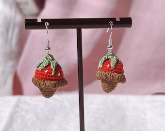 Micro Crochet Jewelry, Handmade Ice Cream Earring, silver earring hooks for sensitive skin, Lace thread, Finished product Earrings