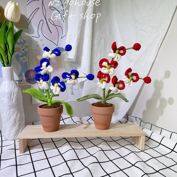 Ornements en pot d'orchidées papillon au crochet, fleurs immortelles, cadeau de pendaison de crémaillère, produit fini, Phalaenopsis