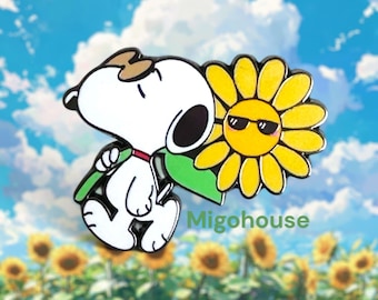 snoopy with sunflower hard Enamel Pin|  snoopy with sunglass enamel pin | Bag Pins Backpack Pins| snoopy with sunglass pin| snoopy pin