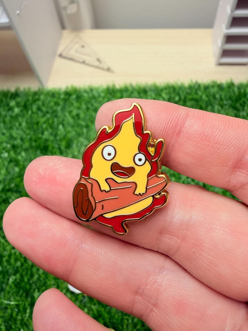 Studio Ghibli Enamel Pins - toroto, Calcifer, soot sprites, Turnip head, Jiji cat, Heen dog Calcifer
