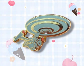 Star trek enamel pins , enterprise ship and gold badge