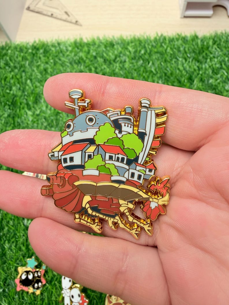 Studio Ghibli Enamel Pins - toroto, Calcifer, soot sprites, Turnip head, Jiji cat, Heen dog The Moving Castle