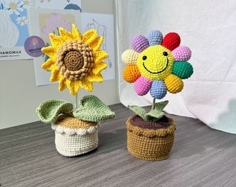 BIG Handmade crochet Classic Sunflower potted plants, housewarming gift, finished product, Artificial flower, Mother's Day gift, Valentine