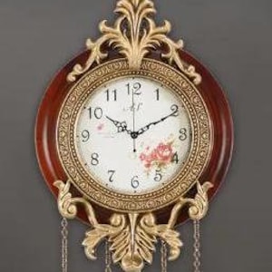 WALL CLOCK- with Pendulum, Vintage Victorian-Inspired 9&quot; - Silent, Battery Operated, Real Wood & Glass Construction