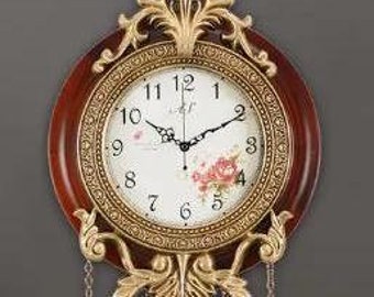 WALL CLOCK- with Pendulum, Vintage Victorian-Inspired 9&quot; - Silent, Battery Operated, Real Wood & Glass Construction