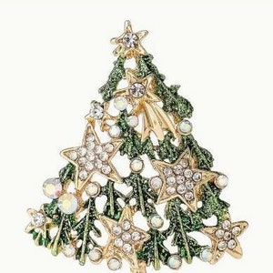 ブローチ/ペンダント - 中空クリスマスツリースター合金象嵌光沢のあるラインストーンクリスマスブローチ/ペンダント
