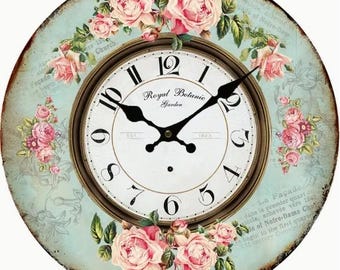 WALL CLOCK- Rose Wooden Clock, Retro Style, 10inch Round Clock AA Battery
