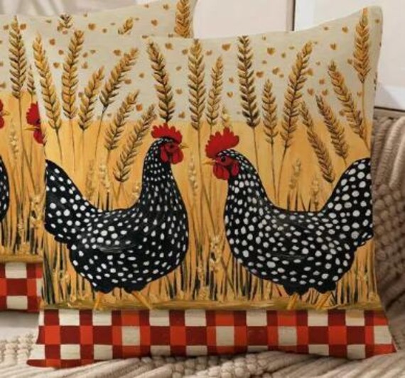THROW PILLOW Cover-vintage Style Chicken Decorative Pillow Cover