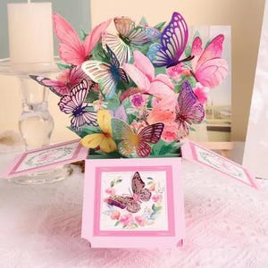 POPUP CARD-Butterflies Flower Bouquet Box Cartão de felicitações - Perfeito para aniversários e todas as ocasiões