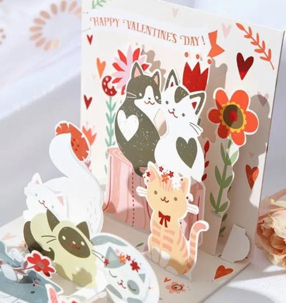 3D Pop-Up Grußkarte Mit Katze – Für Valentinstag & Jubiläen, 15x20 Cm, Mit Umschlag & Blankokarte