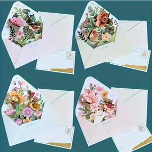 POP-UPKAART 4 stuks 3D-wenskaartenset, voor elke gelegenheid, prachtige bloemenkaarten, met enveloppen, voor je dierbaren