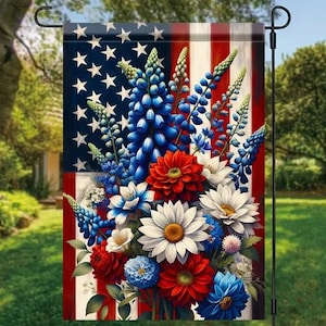 GARDEN FLAG-Patriotic Floral Garden Flag - Durable Polyester, 18x12 Inches, For Yard & Lawn Decor, - Flagpole Not Included