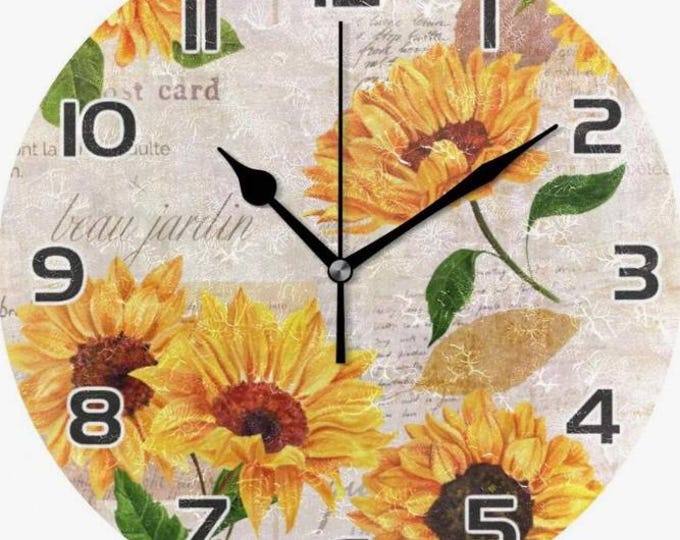 WALL CLOCK- Vintage Sunflower Wall Clock Round Silent Non-ticking ...