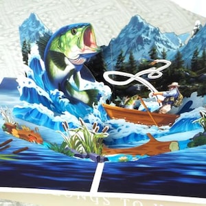 POPUP CARD-3D Pop-Up Fishing Card -Pop Up Card for Dad, Grandfather, Brother, Friends, Best Gift for Retirement