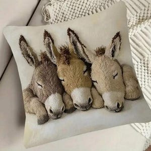 THROW PILLOW COVER- Cute Three Sleeping Donkeys Design, Single-Sided Print Beige Background, Woven Polyester Fabric, 17.72&quot;x17.72&quot;