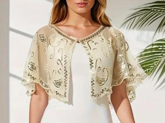 FLAPPER SEQUIN SHAWL-Sequin & Beaded Capelet Shaw… - image 1
