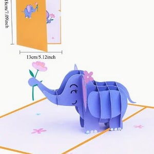 CARTÃO POP-UP - Cartão de felicitações de elefante para aniversários, Natal e muito mais - Design criativo de animais