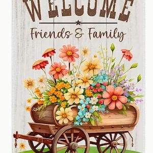 GARDEN FLAG-Welcome Floral Garden Cart Flag - Double-Sided Waterproof Polyester, Yard and Lawn Decoration, 12X18 Inches