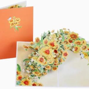 CARTÃO POPUP - Cartão de felicitações com galho de girassol 3D - Ideal para todas as ocasiões