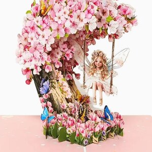 CARTÃO POPUP - Cartão de felicitações com flores de cerejeira, fadas e borboletas - Perfeito para aniversários e todas as ocasiões Cartão 5x7
