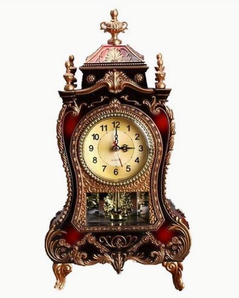 MANTEL CLOCK- Music Chime Mantel Clock – Silent Pendulum with 12 Musical Tones, Ornate Design, Battery Operated