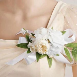 CORSAGE-Weiße Rose Künstliche Blumenschulterkorsage, Brautjungfern-Blumenhochzeitskorsage, Abschlussball-Jahrestag, Zeremonien-Party
