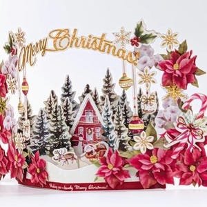POPUP CARD-Sparkling Pop-Up Christmas Greeting Card - Floral Design, Perfect for Family, Friends, Ideal for Holiday Decor & Gifts