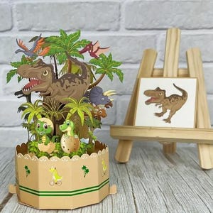 POPUP CARD-Dinosaur Greeting Card with Envelope, and Note Card, Cartoon Theme for All Occasions