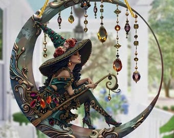 SUNCATCHER- Moon Witch Sun Catcher, 8&quot;X8&quot; Acrylic Window Decor, Outdoor Garden Holiday Home Decor