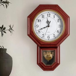 WALL CLOCK- Schoolhouse Pendulum Traditional Wall Clock that Chimes, Regulator Clock with Pendulum, Vintage Style Decorative Wall Clock