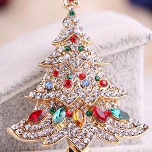 BROOCH-Christmas Tree, Vintage Style, Multi-Colored Christmas Tree Rhinestone Brooch