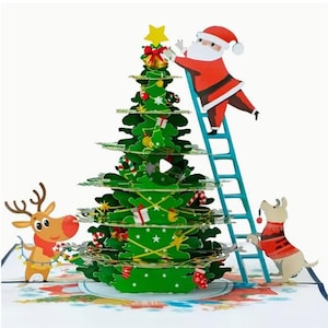 CARTÃO POPUP - Cartão de felicitações pop-up 3D da árvore de Natal do Papai Noel - Desejos de Natal cortados a laser para a família, amigos e entes queridos