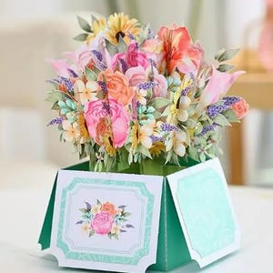 POPUP CARD-Flor Bouquet Box Cartão de felicitações - Perfeito para aniversários e todas as ocasiões 3,5x3,5x7,5