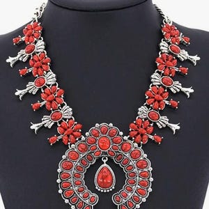 NECKLACE-Western Necklace Turquoise Squash Blossom Flower Pendant Style