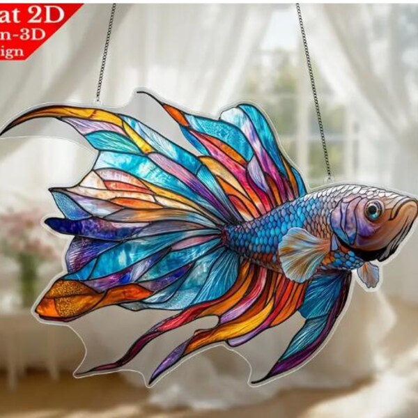 SUNCATCHER-Rainbow Fish Acrylic Suncatcher - 11.8" x 8.3" Vibrant Hanging Decor Ideal Gift for Aquatic Enthusiasts, Decorative