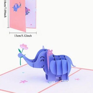 CARTÃO POP-UP - Cartão de felicitações de elefante para aniversários, Natal e muito mais - Design criativo de animais