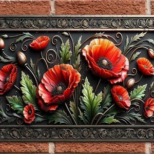 METAL ART- Red Poppies Decorative (8&quot;x12&quot;)  Wall Hanging