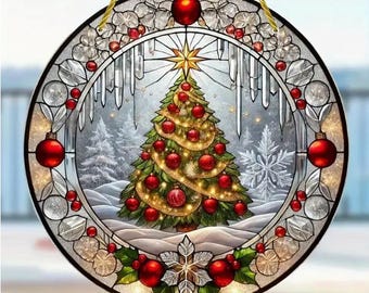 SUNCATCHER-Glam Christmas Tree - Acrylic Stained Effect Window Hanging Decor 8"x8"