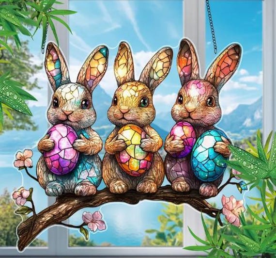 Attrape-soleil En Acrylique Avec Lapin En Faux Vitrail - France