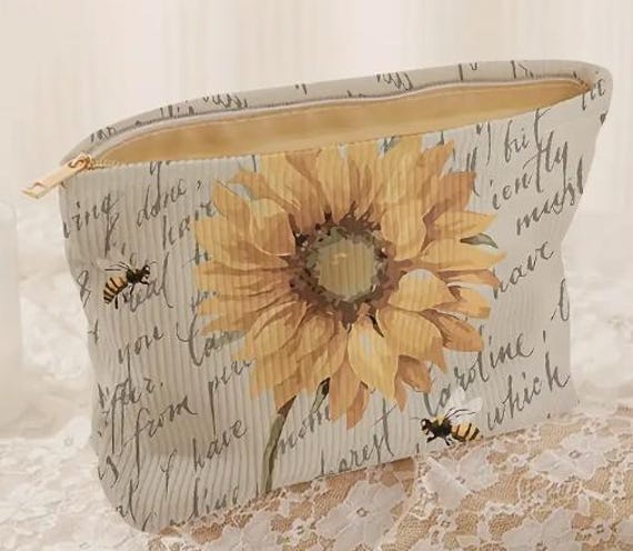 COSMETIC/TRAVEL Bag-sunflower Pattern Corduroy Zipper Pouch
