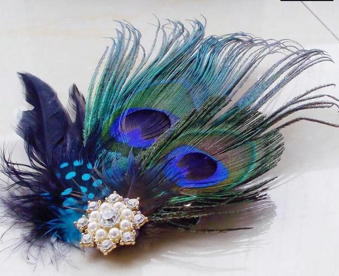 HEADWEAR-Peacock Feather Floral Hair Clip Bridal Headpiece For Wedding Party Evening