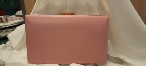 HB009-Clutch Bag Pink Floral Appliques, Faux Pear… - image 4