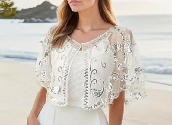 FLAPPER SEQUIN SHAWL-Sequin & Beaded Capelet Shaw… - image 3