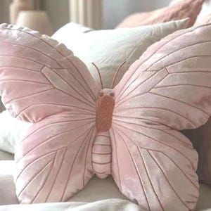 THROW PILLOW - Pink Butterfly Decorative Throw Pillow, 12x16&quot; Polyester