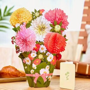 POPUP CARD-Bouquet carte, grand bouquet de fleurs en papier, bouquet permanent à offrir à des amis, à offrir à des amoureux, avec carte de correspondance et enveloppe