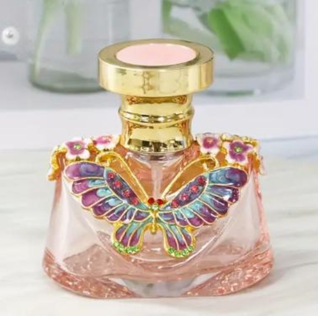 PERFUME BOTTLE- Butterfly Glass and Enamel Decorative Perfume